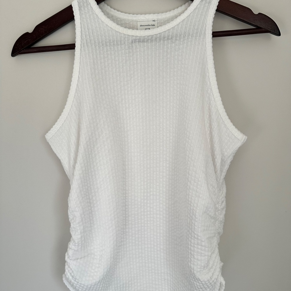 Abercrombie Kids Waffle White Tank Top with Gathered Sides